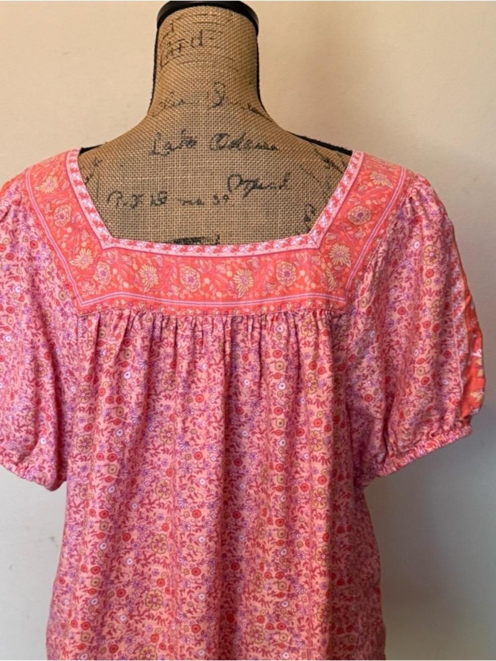Lucky Brand Pink Floral Square-Yoke Puff Sleeve Blouse - Picture 4 of 7